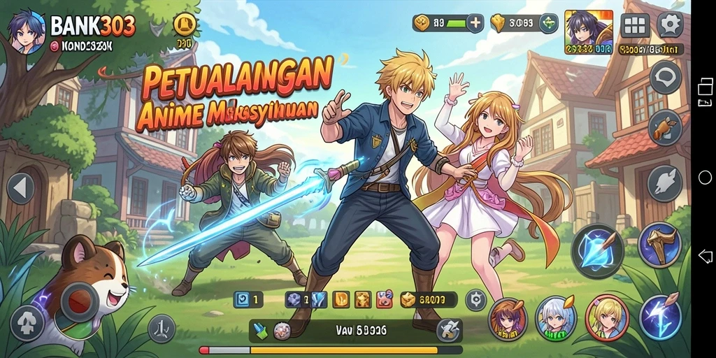 Tangkapan layar menunjukkan karakter utama dalam aksi di dunia Anime.