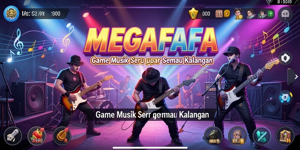 Tampilan gameplay <strong>MEGAFAFA</strong> yang menampilkan interaksi musik dan antarmuka yang menarik.