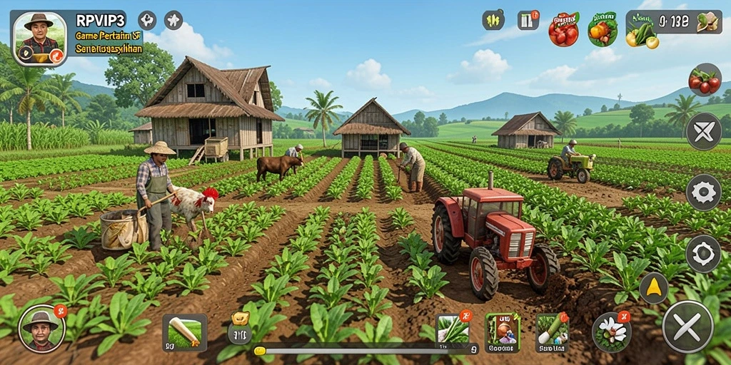 Tampilan gameplay RPVIP3 yang menarik dengan aktivitas pertanian.