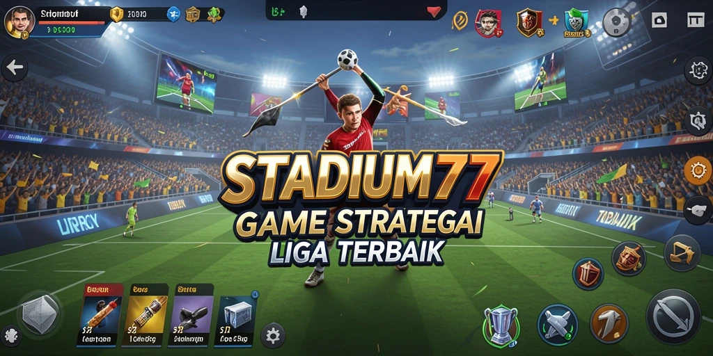 Screenshot gameplay STADIUM77 dengan manajer mengatur taktik tim.